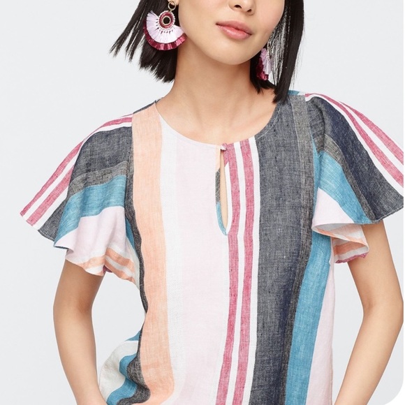 J. Crew Tops - J.Crew Striped Flutter Sleeve Top Sz 4 EUC